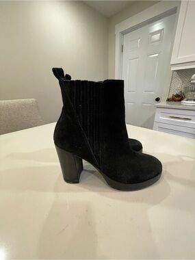 Aldo Black Suede Platform Block Heel Ankle Boots